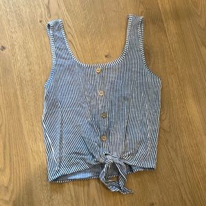 Blue and White striped tank top with tie bottom